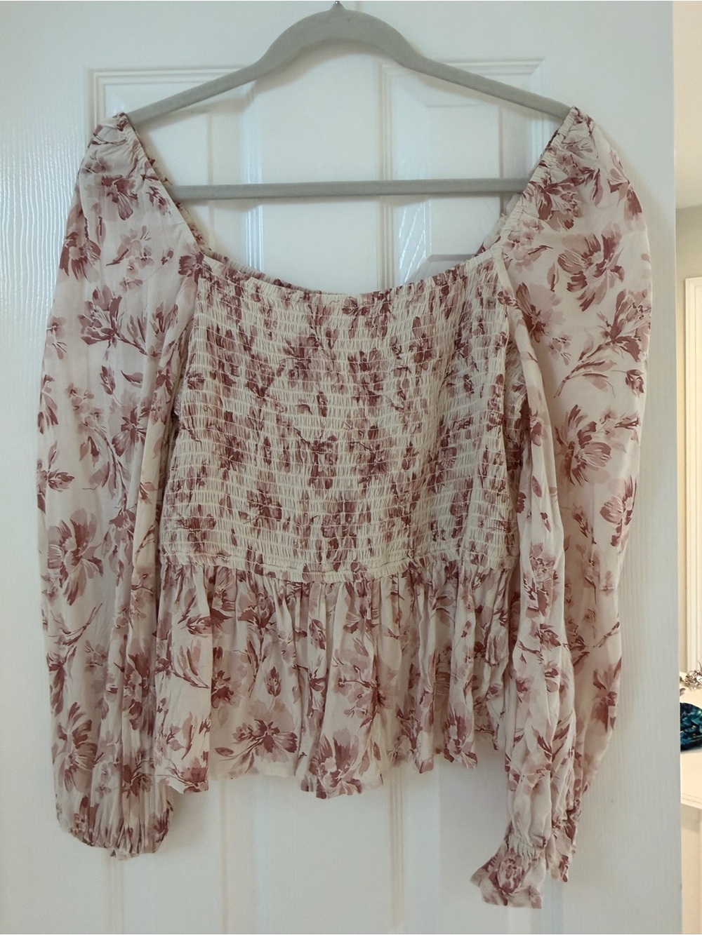 Floral Smocked Off-Shoulder Blouse in Dusty Rose